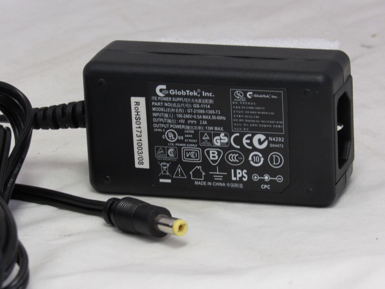New 5V 2.6A GlobTek ITE GS-1114 GT-21089-1305-T3 AC Adapter Power supply - Click Image to Close